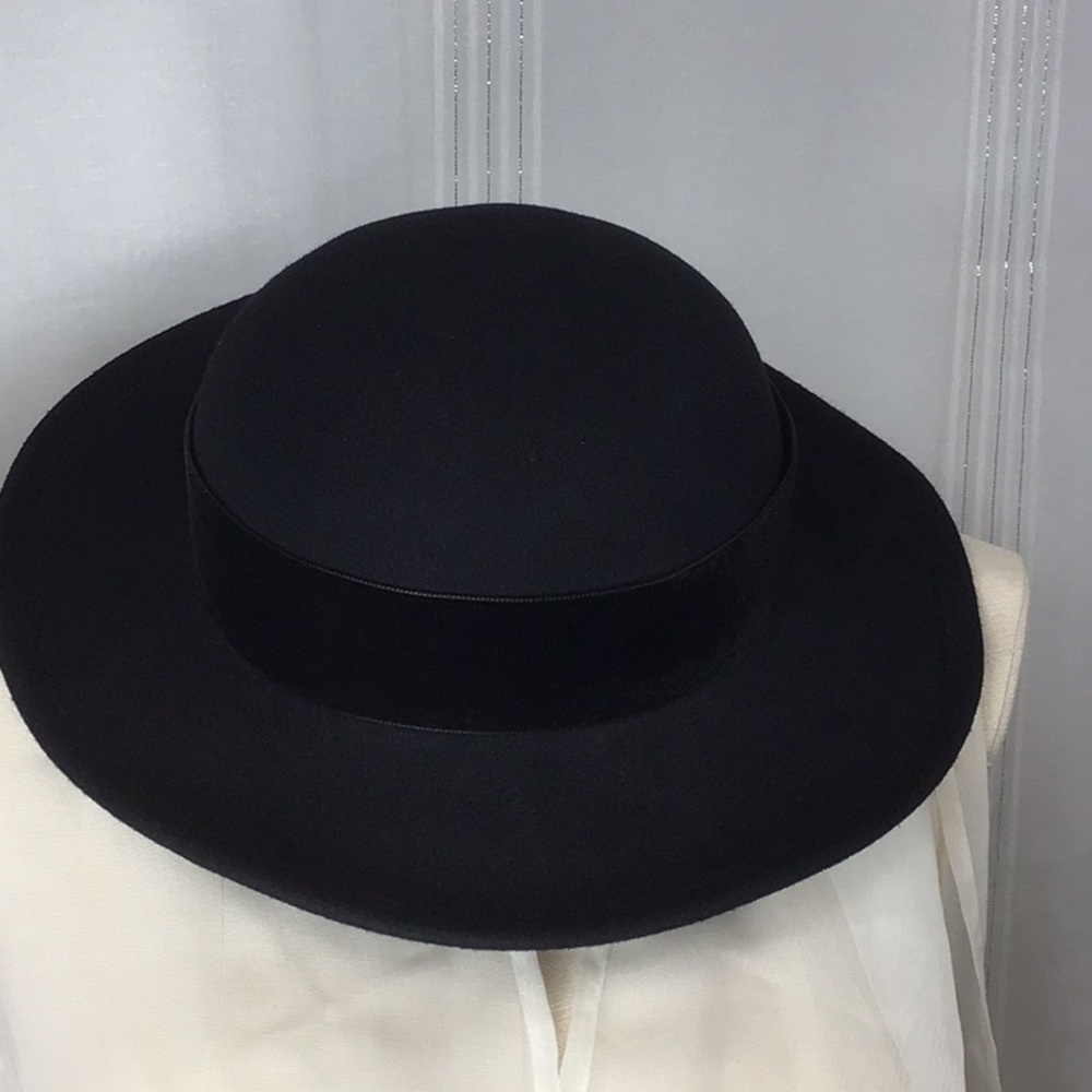 Betmar Black Wool with Black Velvet Ribbon Trim Hat - Picture 6 of 7